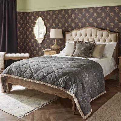 French Bedroom Love Story Taupe Velvet Buttoned Upholstered Bed (Emperor Size)