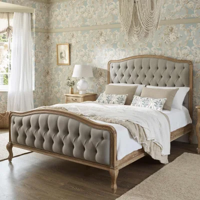 French Bedroom French Romance Grey Linen Upholstered Bed (Super King)