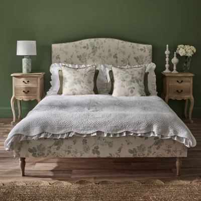 French Bedroom Tumbling Roses Linen Upholstered Bed (Double Bed)
