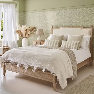 French Bedroom Gustavian Light Wood Upholstered Bed with Low Footboard (Double Bed)