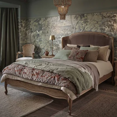 French Bedroom Love Story Cocoon Upholstered Bed in Mole Velvet (King Size Bed)