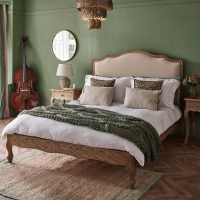 French Bedroom Love Story Natural Upholstered Bed in Oatmeal Linen (King Size Bed)