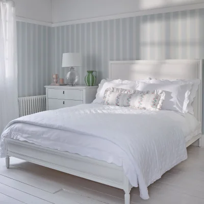 French Bedroom Boudoir Blanc White Wood Upholstered Bed (Double)