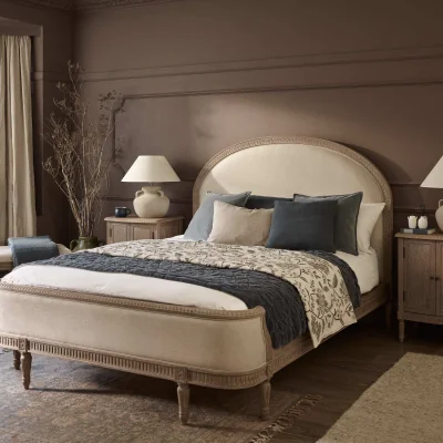 French Bedroom Douceur Curved Upholstered Bed (Super King Size Bed)