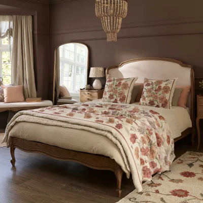 French Bedroom Love Story Cocoon Upholstered Bed in Oatmeal Linen (King Size Bed)