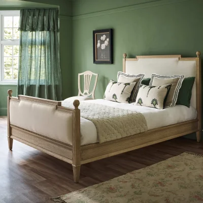 French Bedroom Gustavian Light Wood Upholstered Bed (Double Bed)