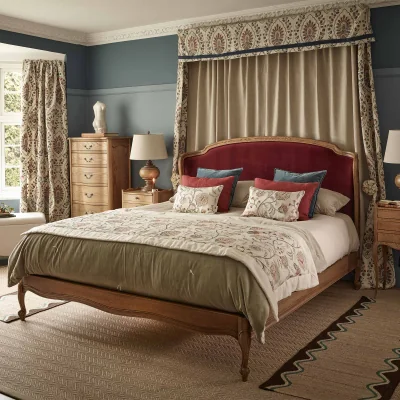 French Bedroom Love Story Cocoon Upholstered Bed in Berry Velvet (Large Emperor Bed)