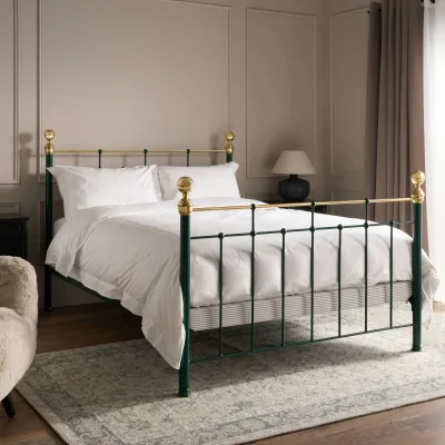 Feather & Black George Bed, Small Double - Pocket Sprung, British Racing Green