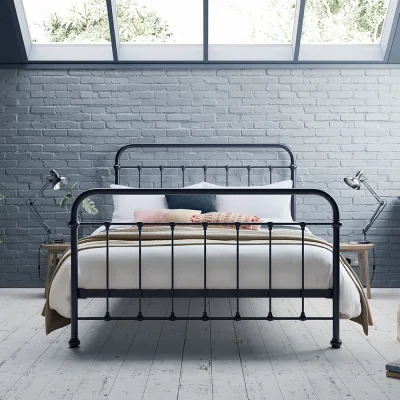 Feather & Black Oliver Bed, Double - Navy