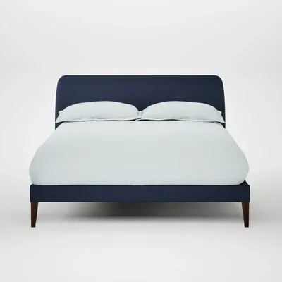Heal's Heal's Wallis Bed Double Smart Cotton Linen Indigo Walnut Stained Feet