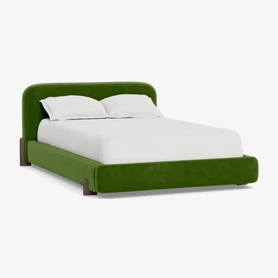 Heal's Heal's Nuvola Double Bed Smart Luxe Velvet Grass Walnut Stained Oak Feet