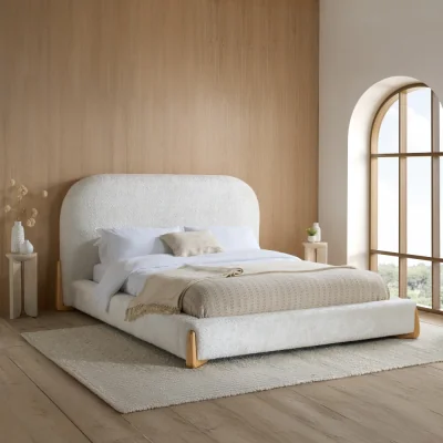 Happy Beds Amalfi - Double - Low Footend Bed - White - Fabric - 4ft6