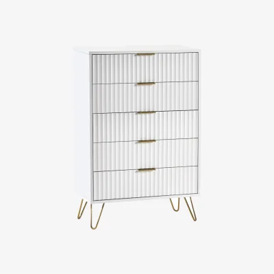 Happy Beds Murano - 5 Drawer Chest - White - Wooden - Happy Beds