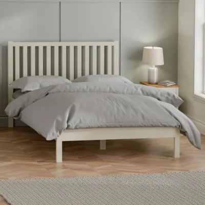 Happy Beds Coxmoor - King Size - Low Foot-End Bed - Ivory and Oak - Wood - 5ft - Happy Beds