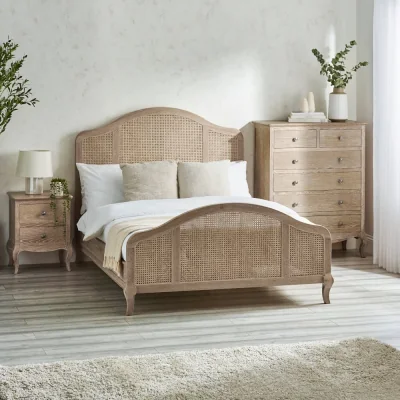 Happy Beds Fleur - Double - Rattan Wooden Bed - Light Oak - Wooden - 4ft6 - Happy Beds