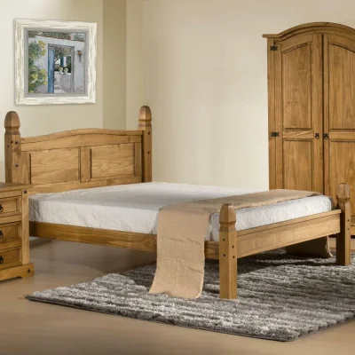 Happy Beds Corona - King Size Chunky Pine Wooden Bed Frame - Low Foot End Waxed - Black Stud Detail - 5ft - Happy Beds