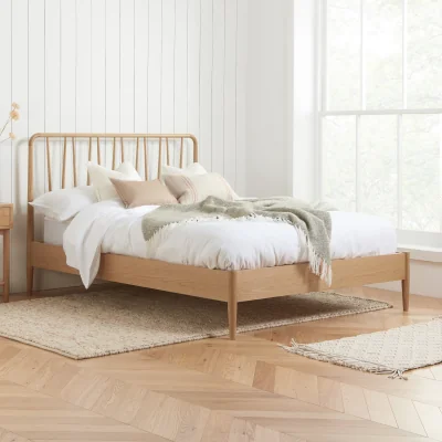 Happy Beds Jesper - King Size - Spindle Bed - Oak - Wooden - 5ft - Happy Beds