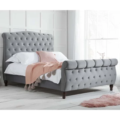 Happy Beds Colorado - King Size - High Foot-End Sleigh Bed - Grey - Velvet - 5ft - Happy Beds