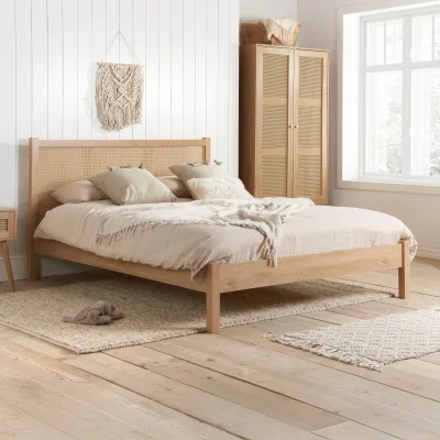 Happy Beds Croxley - Double - Bed Frame - Oak - Rattan Wood - 4ft6 - Happy Beds