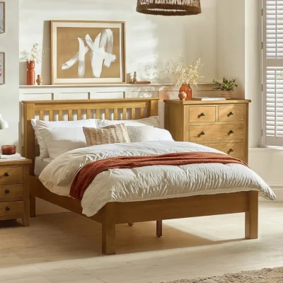Happy Beds Amsterdam - King Size Low Foot End Solid Oak Wooden Bed Frame - 5ft - Happy Beds