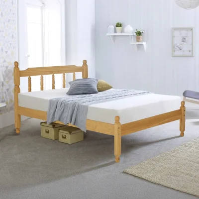 Happy Beds Colonial - Small Double - Waxed Pine - Wooden - Low Foot-End Bed - 4ft - Happy Beds