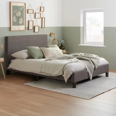 Happy Beds Berlin - Double - Grey Fabric - Contemporary Bed Frame - Double - Happy Beds