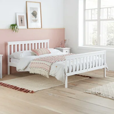 Happy Beds Oxford - Small Double - Low Foot End Bed - White - Wooden - 4ft - Happy Beds