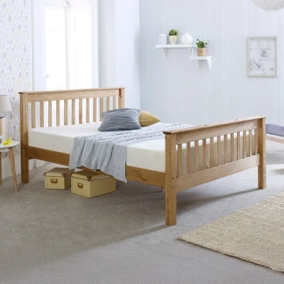 Happy Beds Somerset - Double - Waxed Pine - Wooden - High Foot-End Bed - 4ft6 - Happy Beds