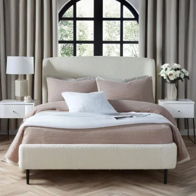 Happy Beds Eden - Double - Bed Frame - Off White/Ivory - Boucle Fabric - 4ft6 - Happy Beds