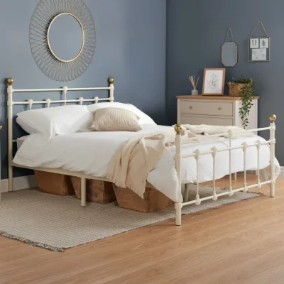 Happy Beds Atlas - Small Double - Cream & Brass Metal Bed Frame - Small Double -Happy Beds