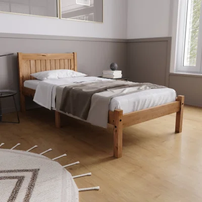 Happy Beds Rio -Single - Waxed Solid Pine Wooden Bed Frame - 3ft - Happy Beds