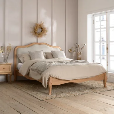 Happy Beds Alana – Double – Low Foot-End Bed – Stone/Oak – Fabric/Wooden – 4ft6 - Happy Beds