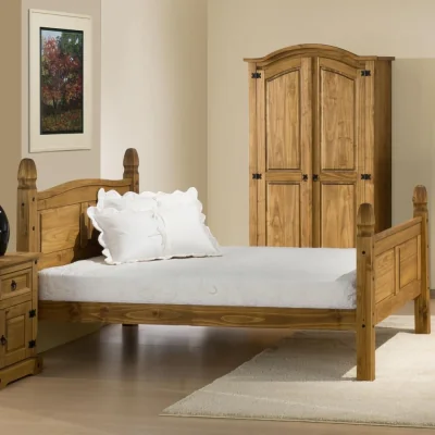 Happy Beds Corona – King Size - High Foot-End Bed – Waxed Pine - Wooden – 5ft – Happy Beds