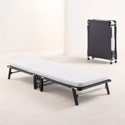 Happy Beds Jay-Be – Single - Hideaway Folding Bed with Rebound e-Fibre Mattress – White/Black – Metal/Fabric – 3ft