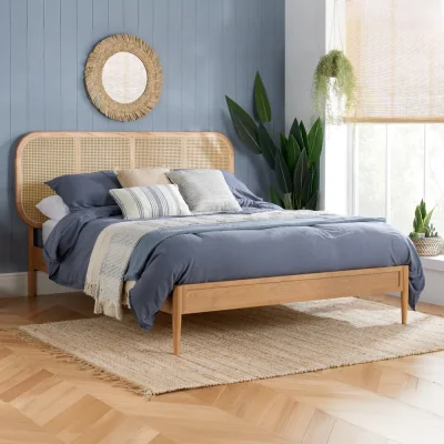 Happy Beds Elina – King Size– Low Foot-End Rattan Bed – Oak – Wooden – 5ft - Happy Beds