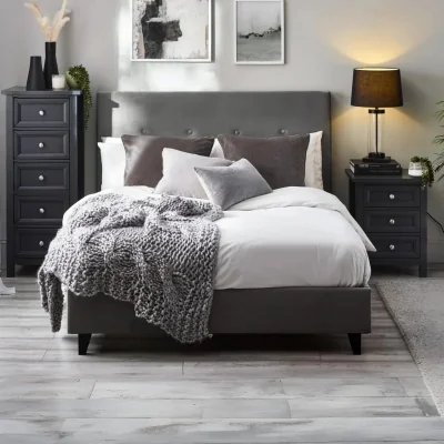 Happy Beds Shoreditch - King Size Bed - Grey - Velvet - 5ft - Happy Beds