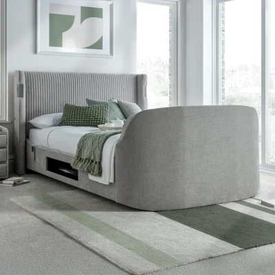 Happy Beds Darras - Super King Size - Electric Media TV Bed with Dolby Atmos Surround Sound - Light Grey - Fabric - 6ft