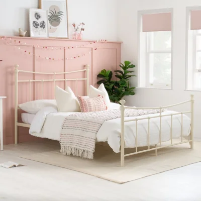 Happy Beds Emily - Single - Metal Bed - Cream White - Metal - 3ft - Happy Beds