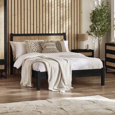 Happy Beds Padstow - King Size - Rattan Bed - Black - Wooden - 5ft - Happy Beds