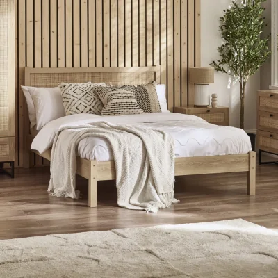 Happy Beds Padstow - Double - Rattan Bed - Oak - Wooden - 4ft6 - Happy Beds