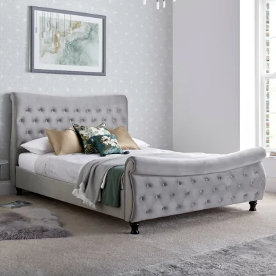 Happy Beds Oxford - King Size - Sleigh Bed - Grey - Velvet - 5ft - Happy Beds