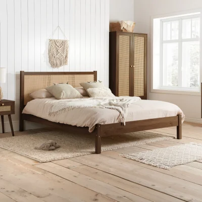 Happy Beds Croxley - King Size - Bed Frame - Walnut - Rattan Wood - 5ft - Happy Beds