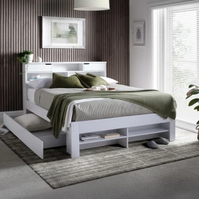 Happy Beds Fabio - Double - Bookcase Bed - 2 Storage Drawers - White - Wood - 4ft6 - Happy Beds