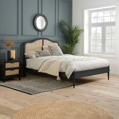 Happy Beds Leonie - Super King Size - Rattan Bed - Black - Wooden - 6ft - Happy Beds