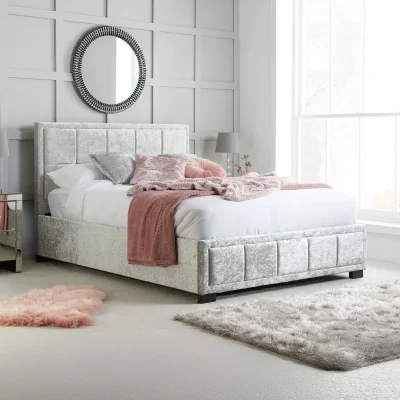 Happy Beds Hannover - Double -Light Grey - Velvet - 4ft6 - Happy Beds