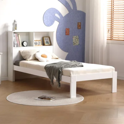 Happy Beds Easton - Single - Bookcase Bed - White - Wooden - 3ft - Happy Beds