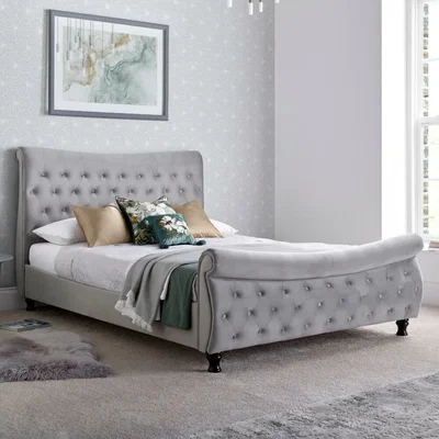 Happy Beds Oxford - Super King Size - Sleigh Bed - Grey - Velvet - 6ft - Happy Beds