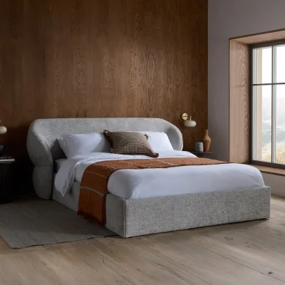 Happy Beds Milan - Double - Low Footend Winged Headboard Bed - Grey - Fabric - 4ft6