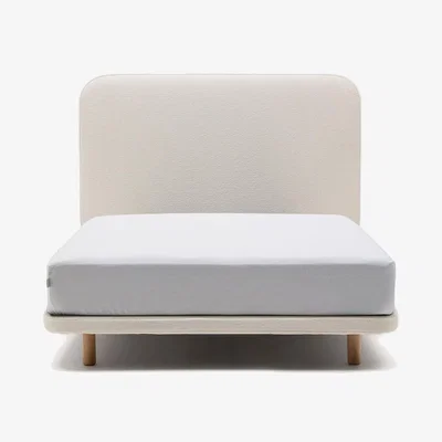 Kave Home Odum bed with removable covers in beige micro bouclé with solid beech wood legs 90 x 200 cm