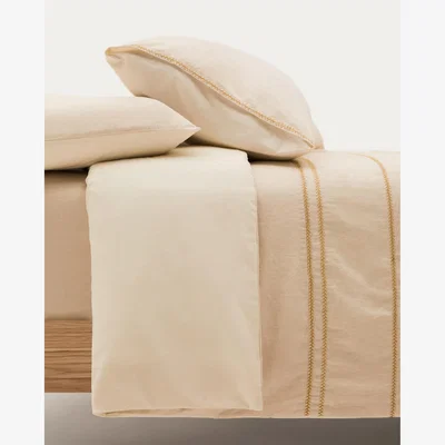 Kave Home Linara Set of Duvet Cover and Pillowcases in Beige Cotton and Linen for 180 cm Bed